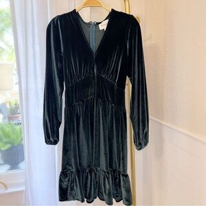 Bohme Dark Green Women’s XS Velvet Short Dress Long Sleeve V Neck